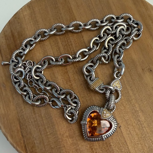 Citrine Heart Pendant Silver and Gold Necklace - Picture 2 of 13